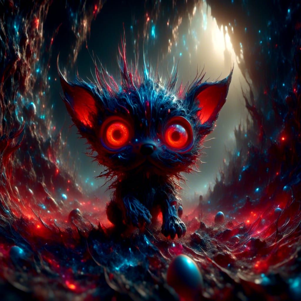 Scary Puppy Hatching in Chromatic Surrealism Style