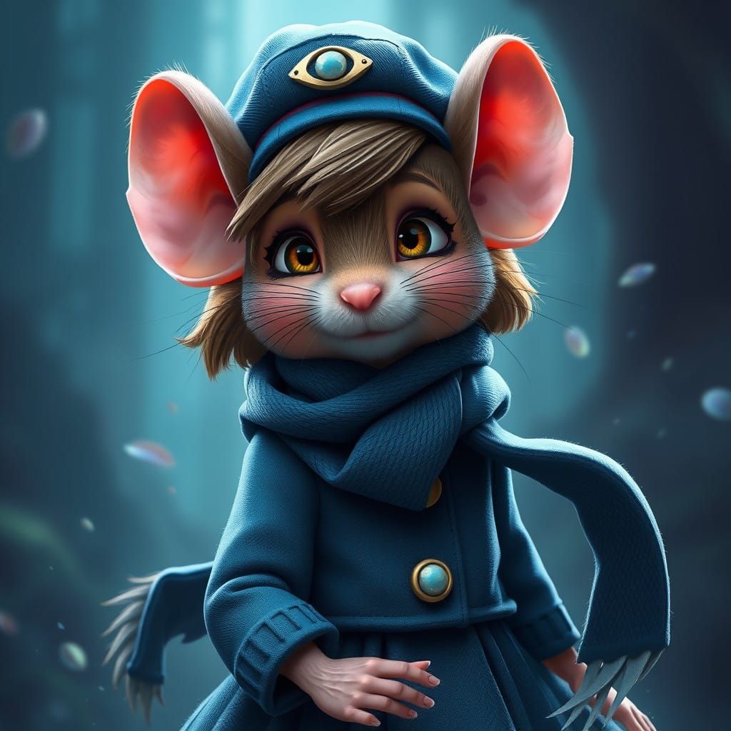 Whimsical Blue-Mouse Detective in a Fantastical World