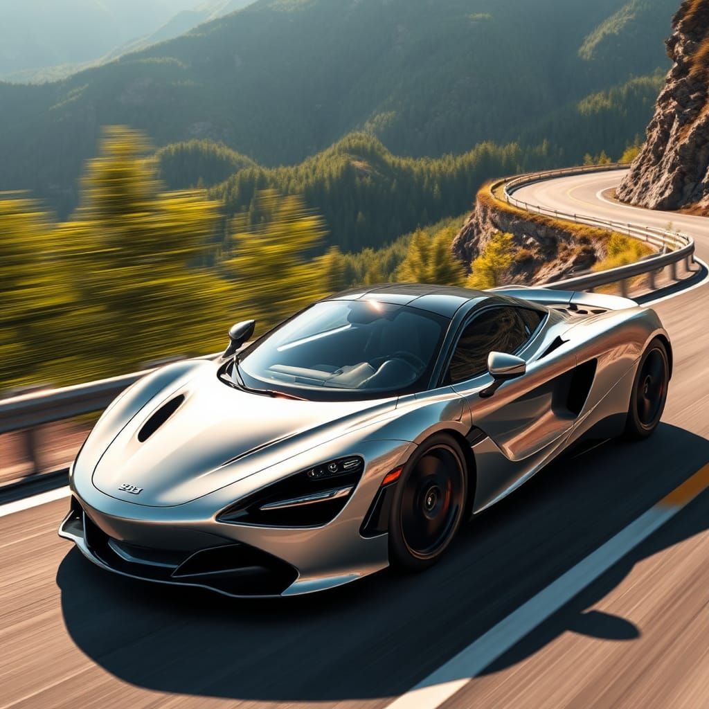 McLaren 720S on Mountain Highway in Hyper-Realistic Style