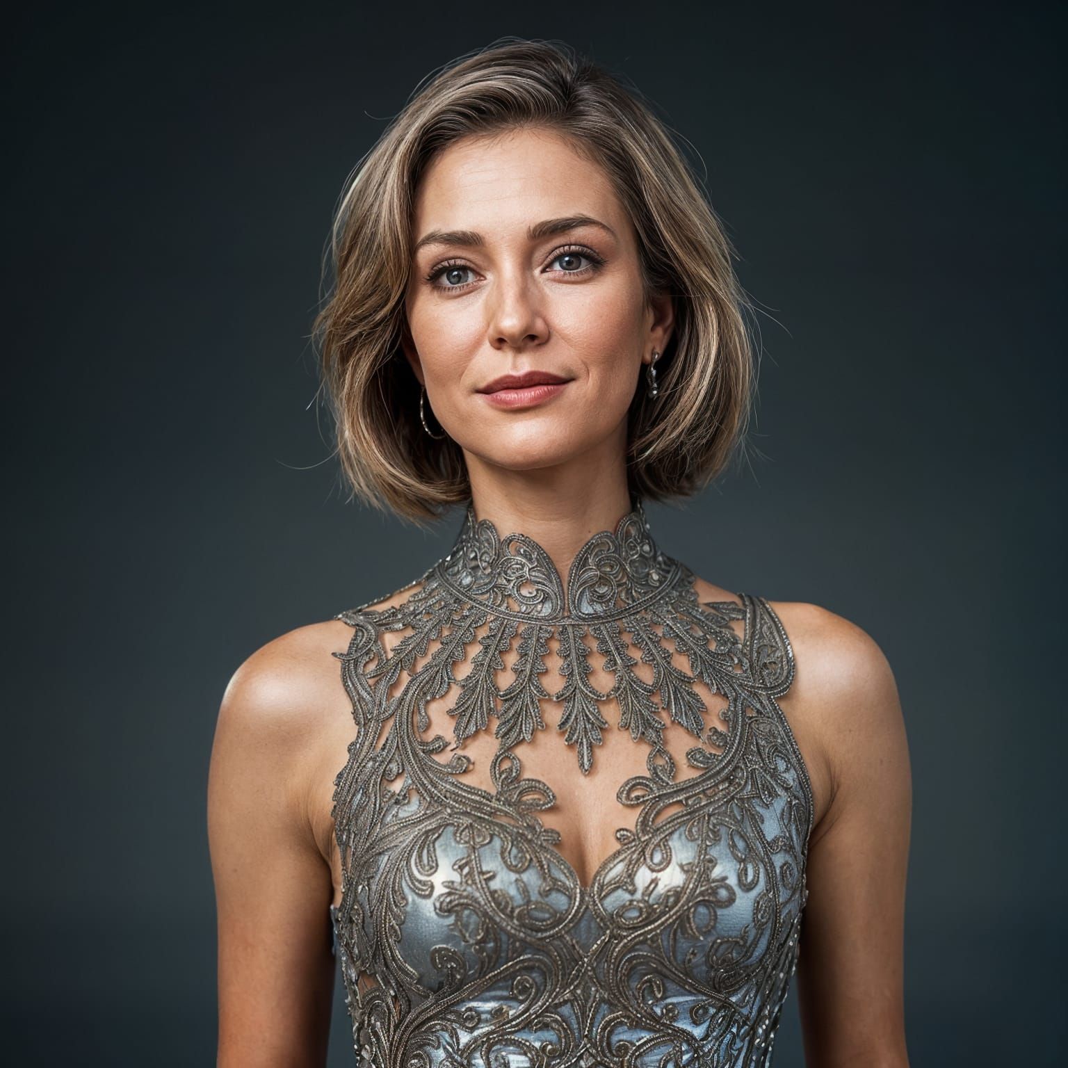 Glamorous Woman in Shimmering Metallic Gown