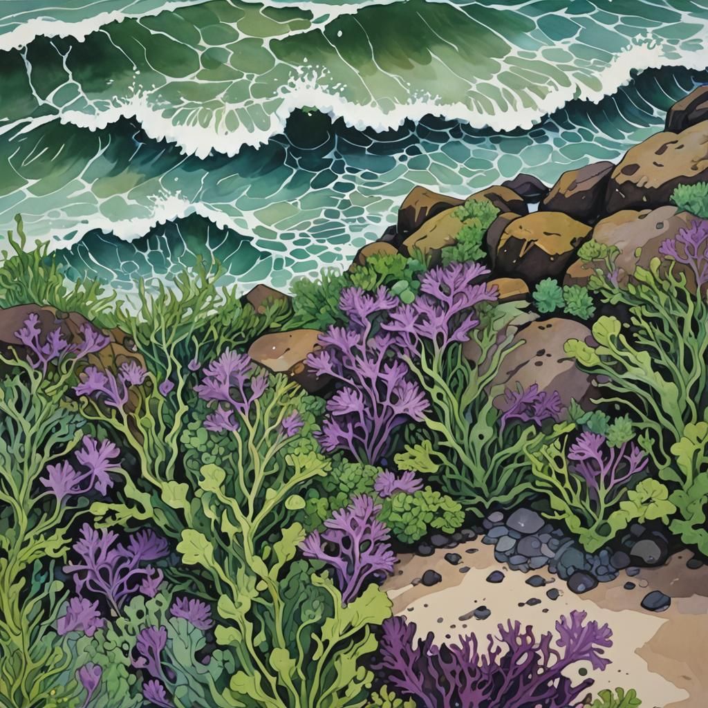 Gouache Painting: Underwater Star-Shower Waves