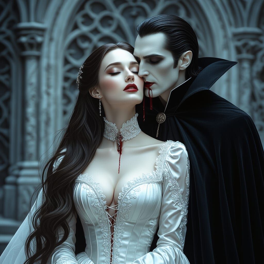 Gothic Vampire Scene with Elegant Woman