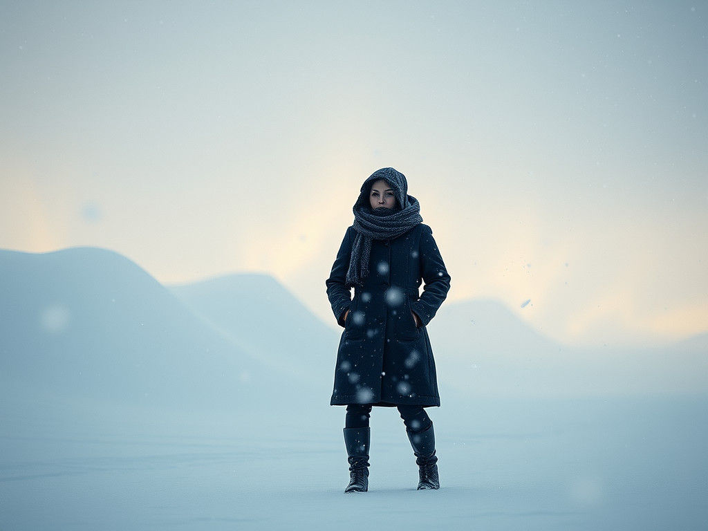 Woman in Blizzard: Hyperrealistic 3D Rendering