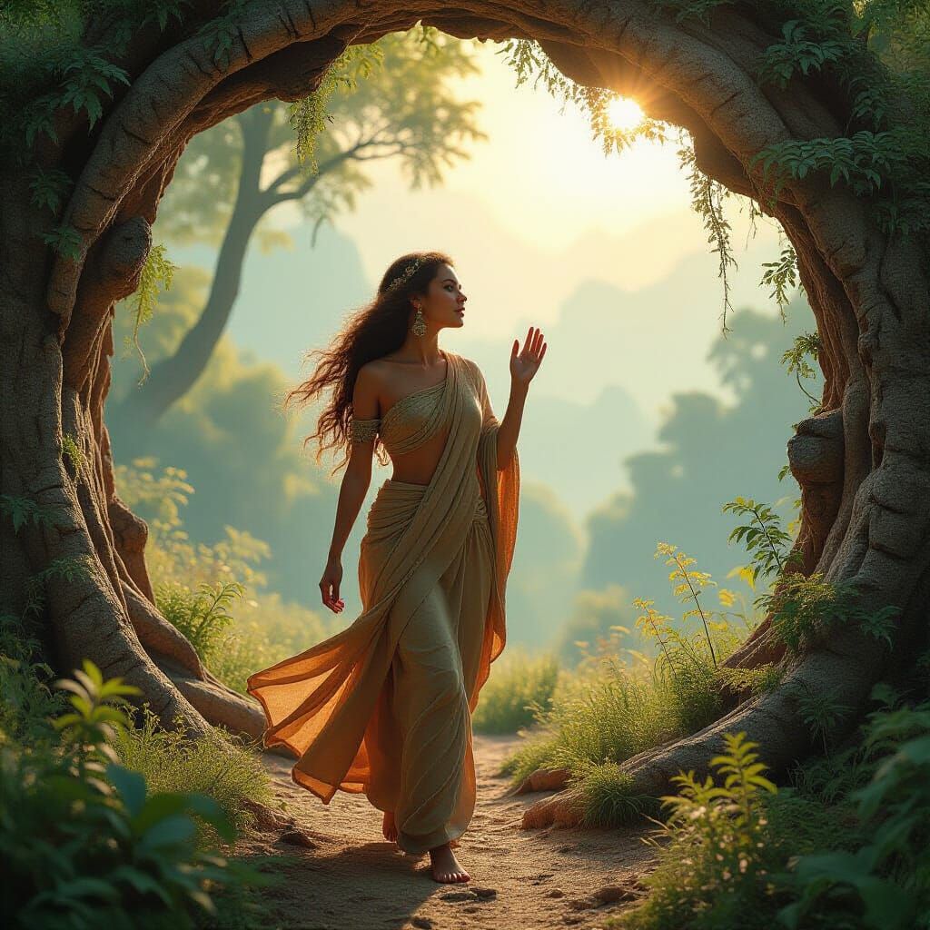 Woman Whispering to Trees in Digital Bio Art