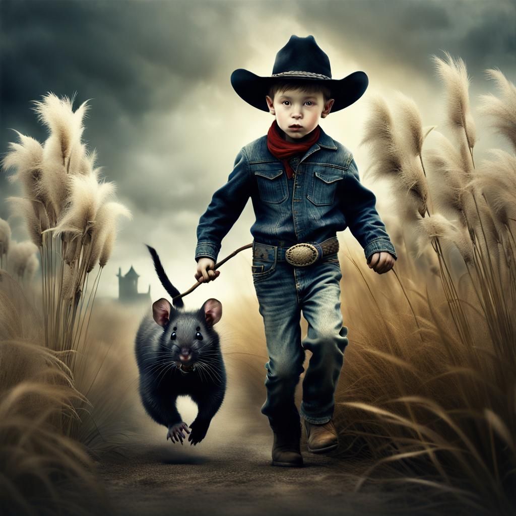 Cowboy Kid's Rat Chase in Gothic Style