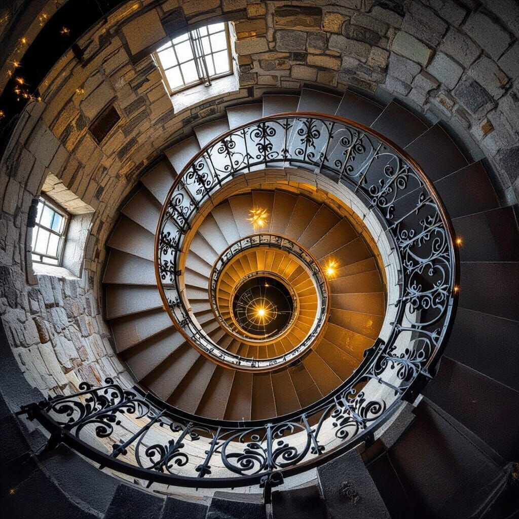 Vertigo: Lighthouse Spiral Staircase with Fireflies