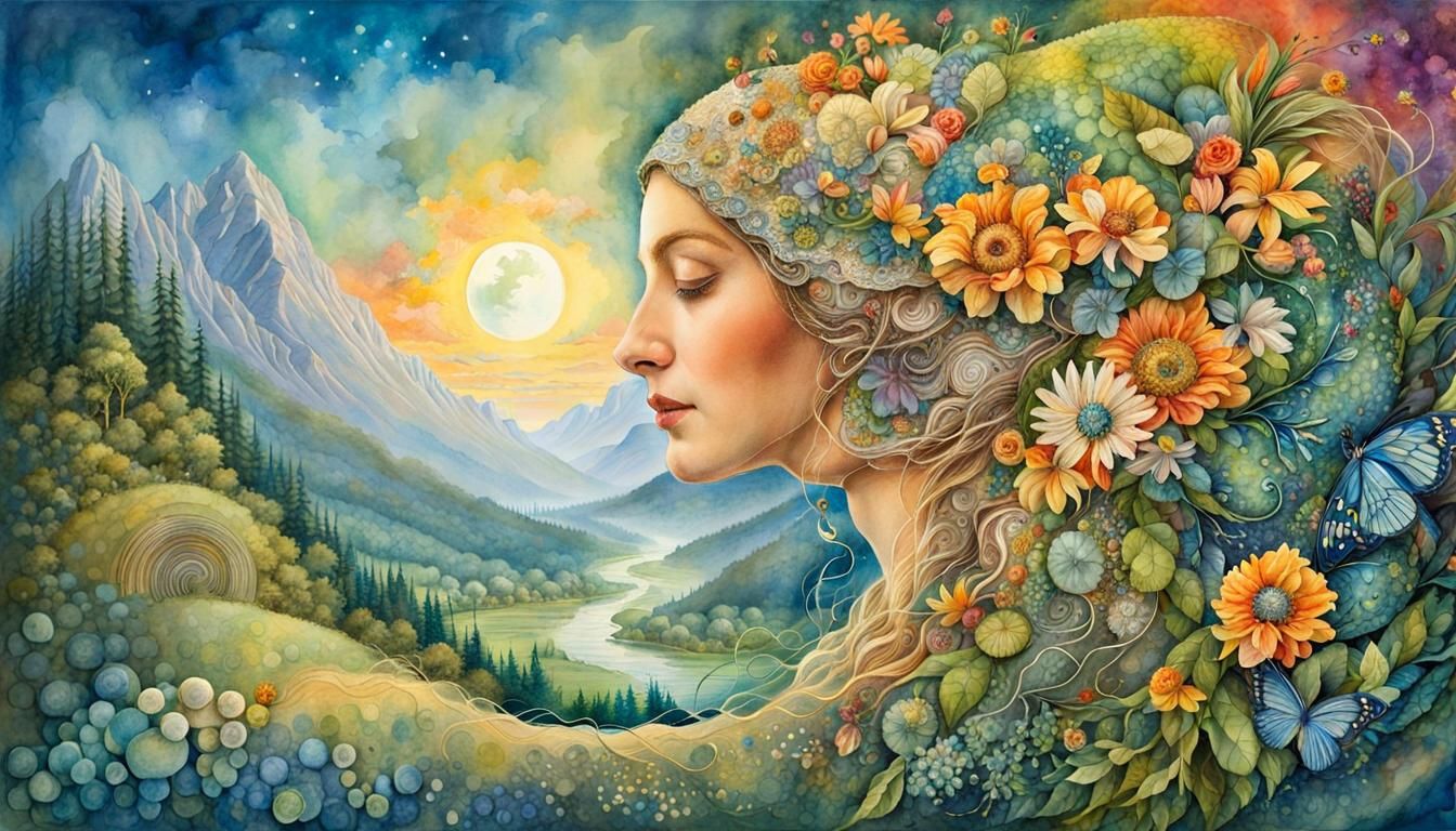 Brain Network in Warped Perspective: Watercolor Art