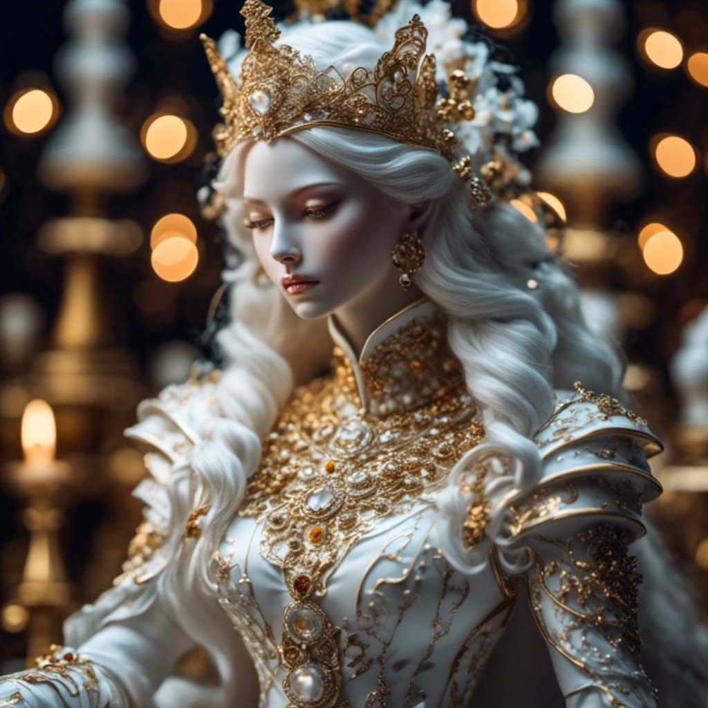 Intricate Porcelain Chess Pawn with Golden Details