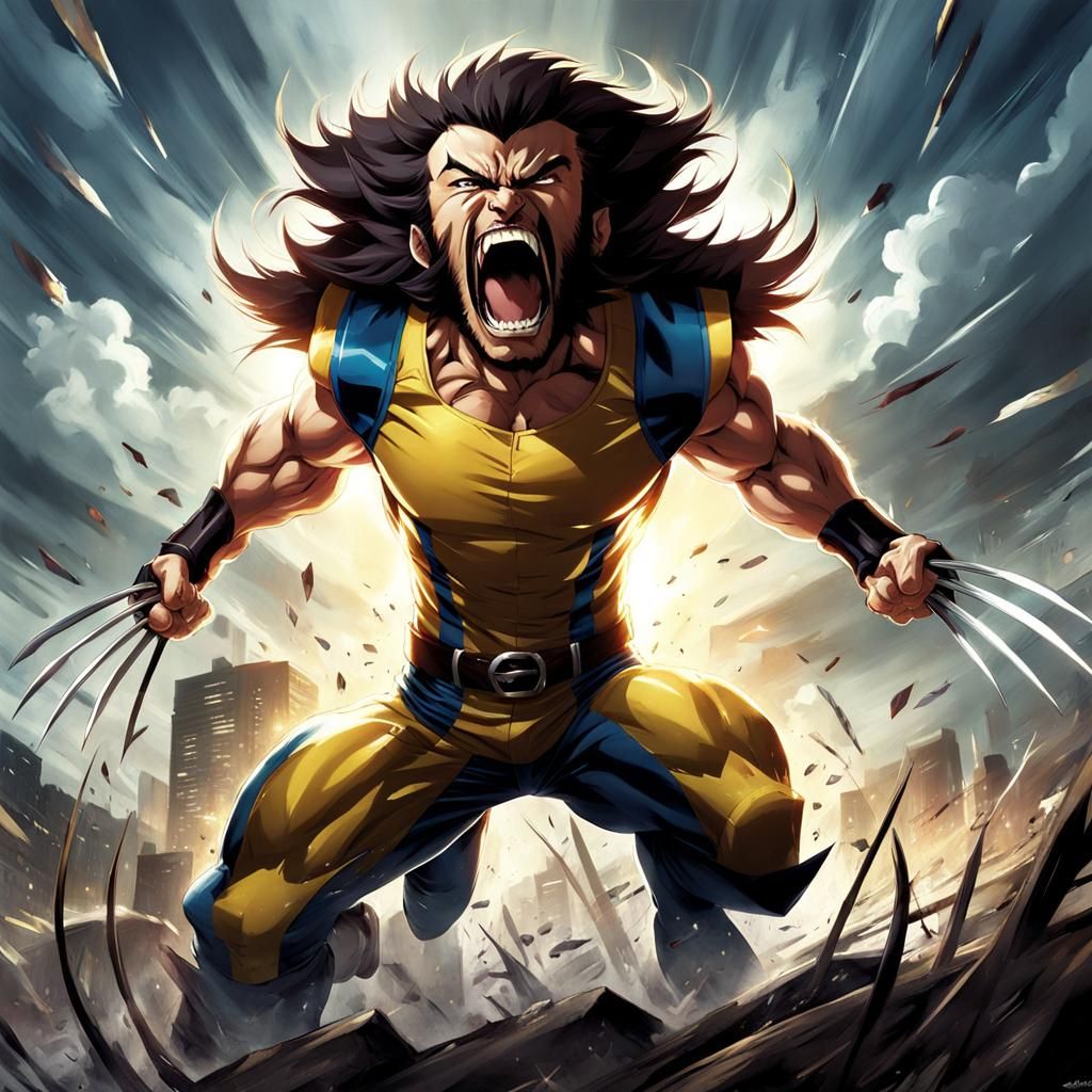 Fierce Wolverine Roaring in Anime Style