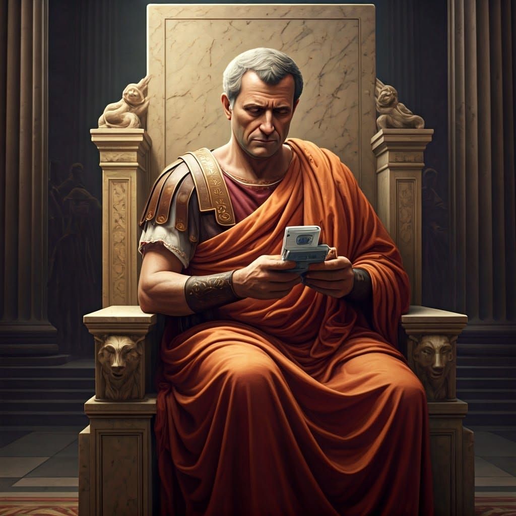 Julius Caesar Plays Game Boy: Sci-Fi Historical Art