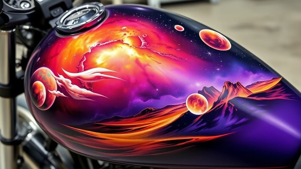 Airbrushed Nebula and Desert Planet Motorcycle Tank