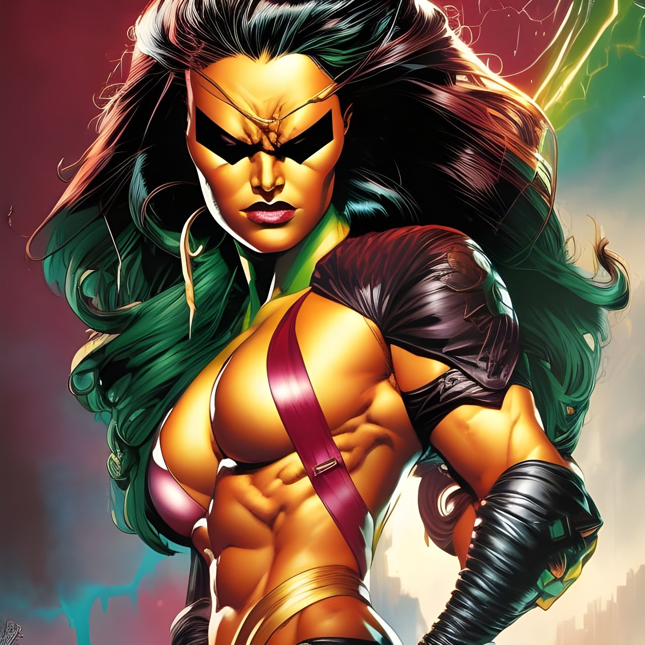 Colorful She-Hulk Ink Splash Art in 3D