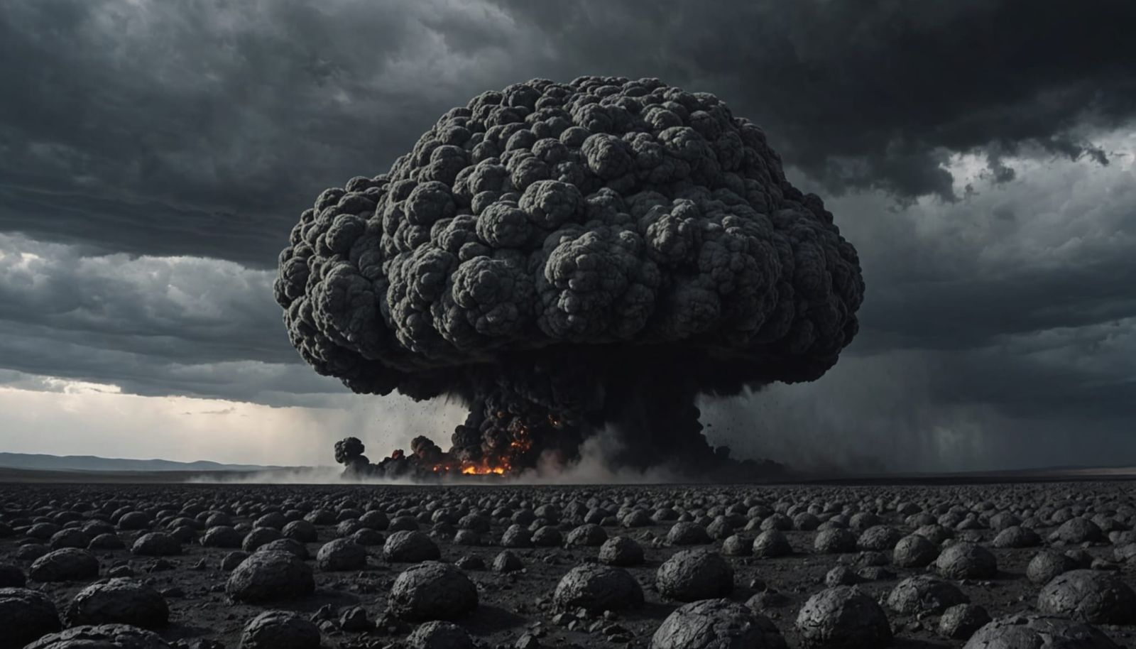 Ominous Toxic Cloud Over Rocky Landscape