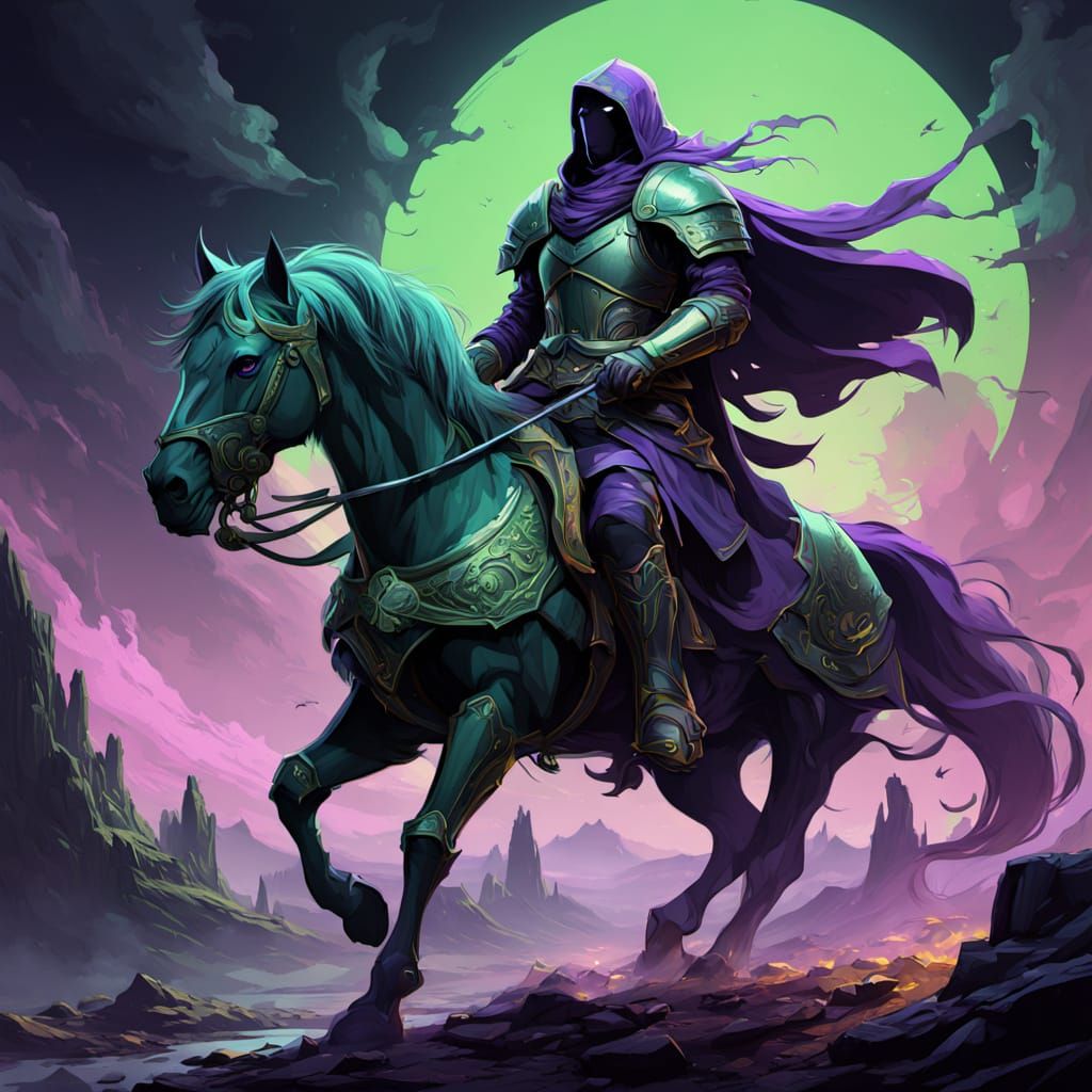 Spectral Knight on Phantom Steed in Aurora Sky