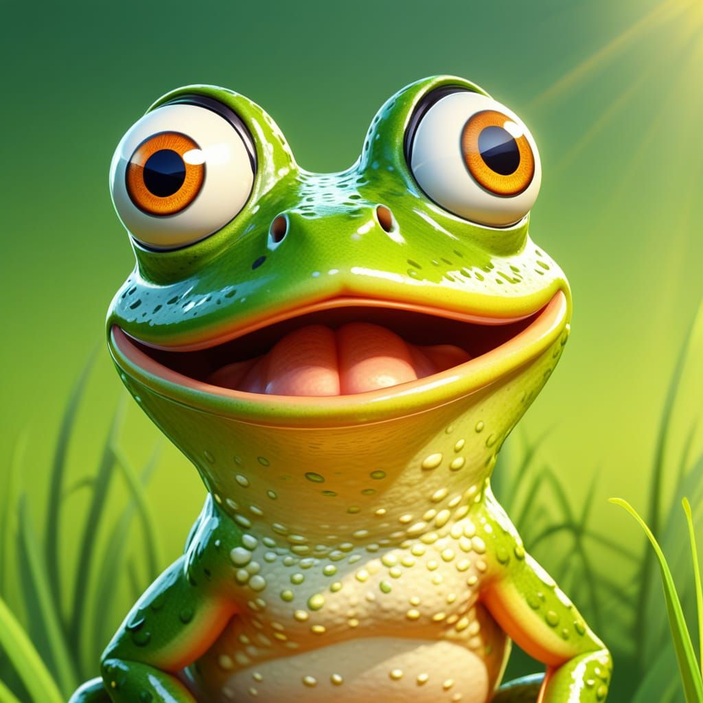 Surprised Cartoon Frog with Exaggerated Expression