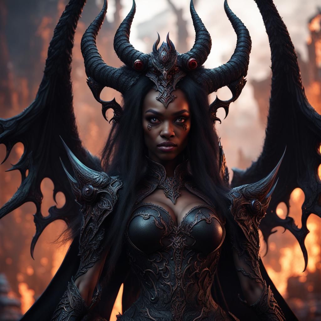 Detailed Black Demon Princess Fantasy Art