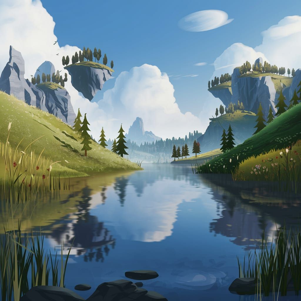 Serene Fantasy Landscape with Floating Islands