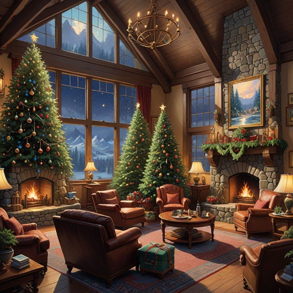Cozy Winter Wonderland Scene in Golden Lighting Style