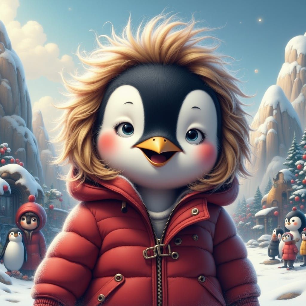 Charming Penguin in Vibrant Red Jacket