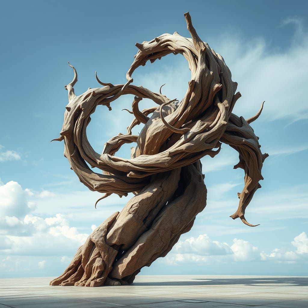 abstract white wood sculpture: "imprisoned"