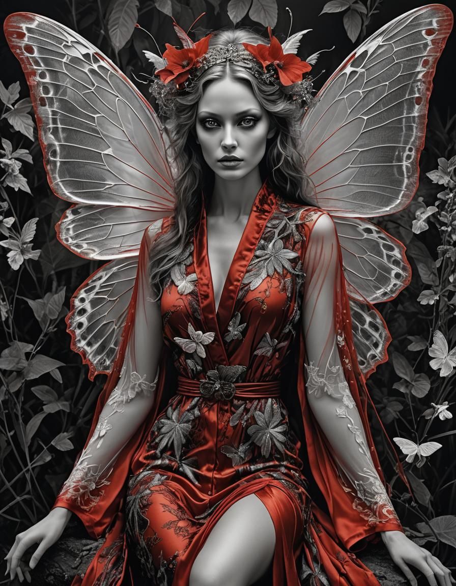 Gorgeous Fairy with Butterfly Wings in Infrared Photography