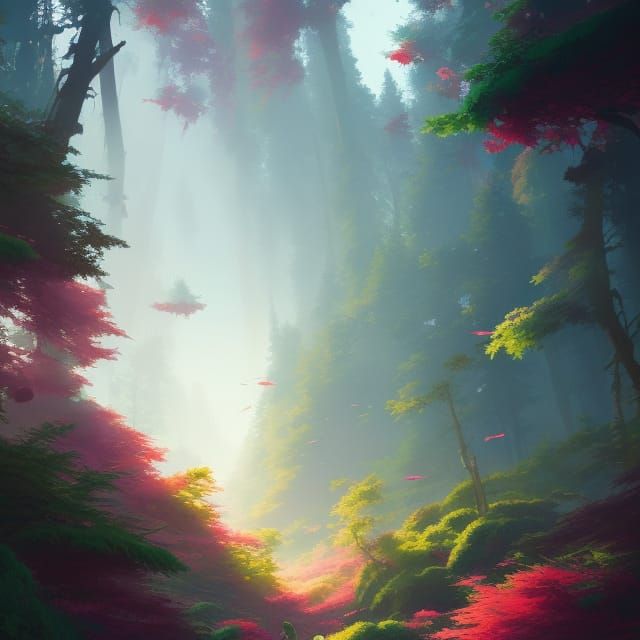 Musical Evergreens in Gouache Art Nouveau Style