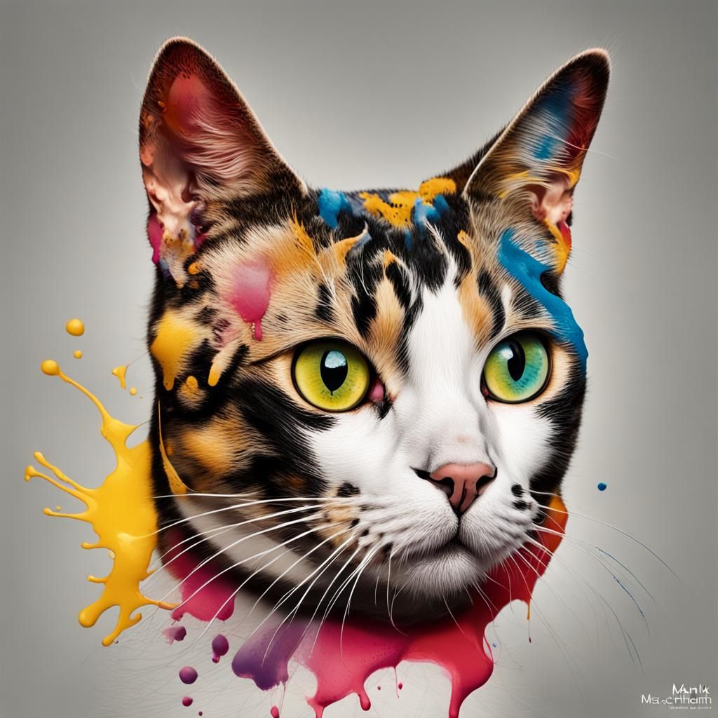 Norwegian Cat in Calligraphy Style Portrait