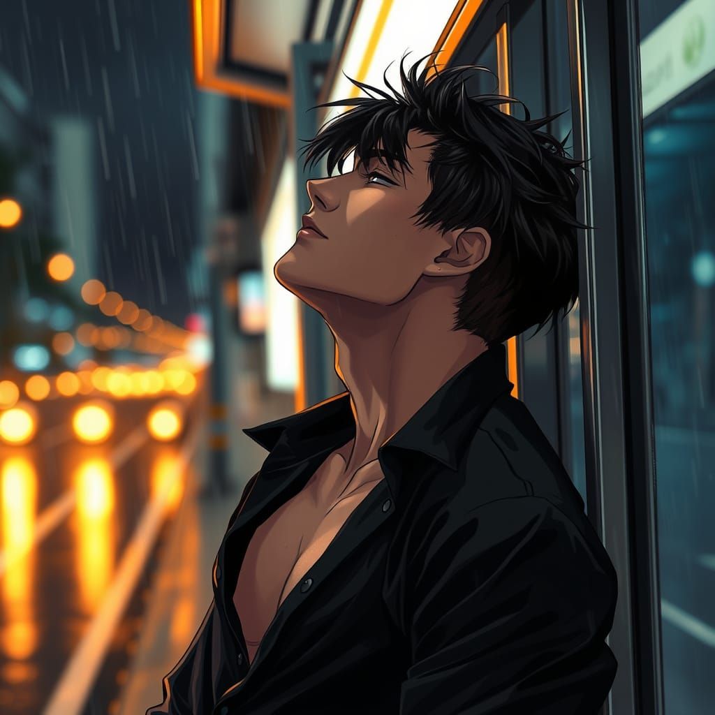 Anime-Inspired Cityscape with a Handsome Man