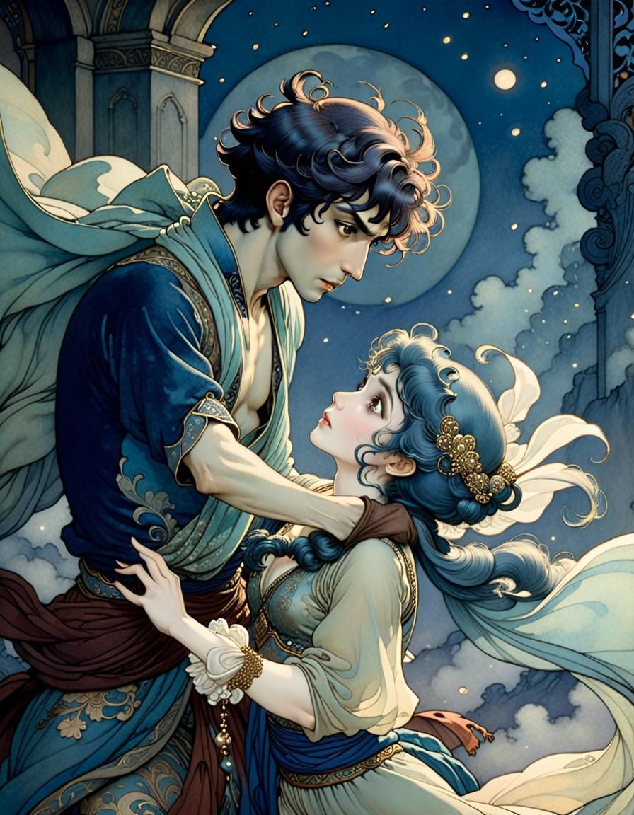 Mournful Genie Rejects Mortal in Dreamlike Fantasy