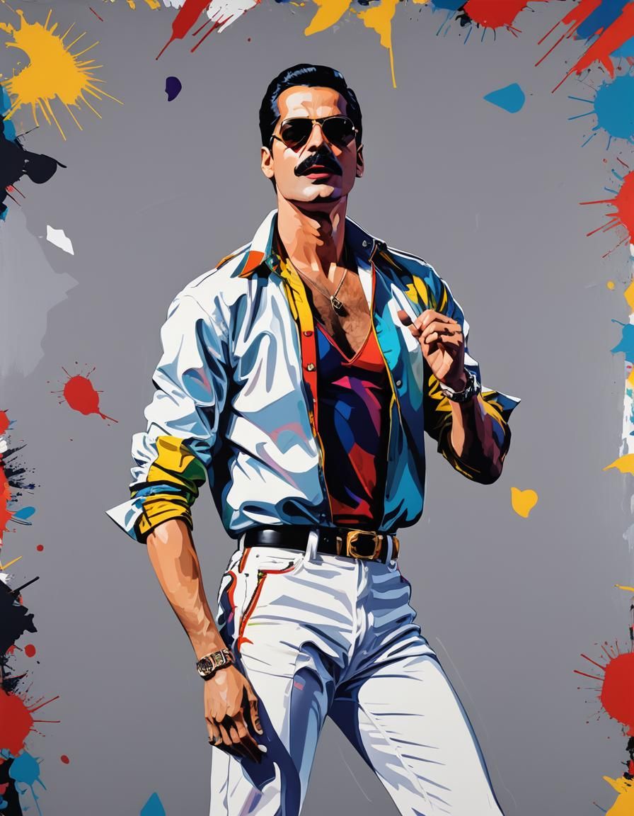 Freddie Mercury Pop Art Portrait in Bold Colors