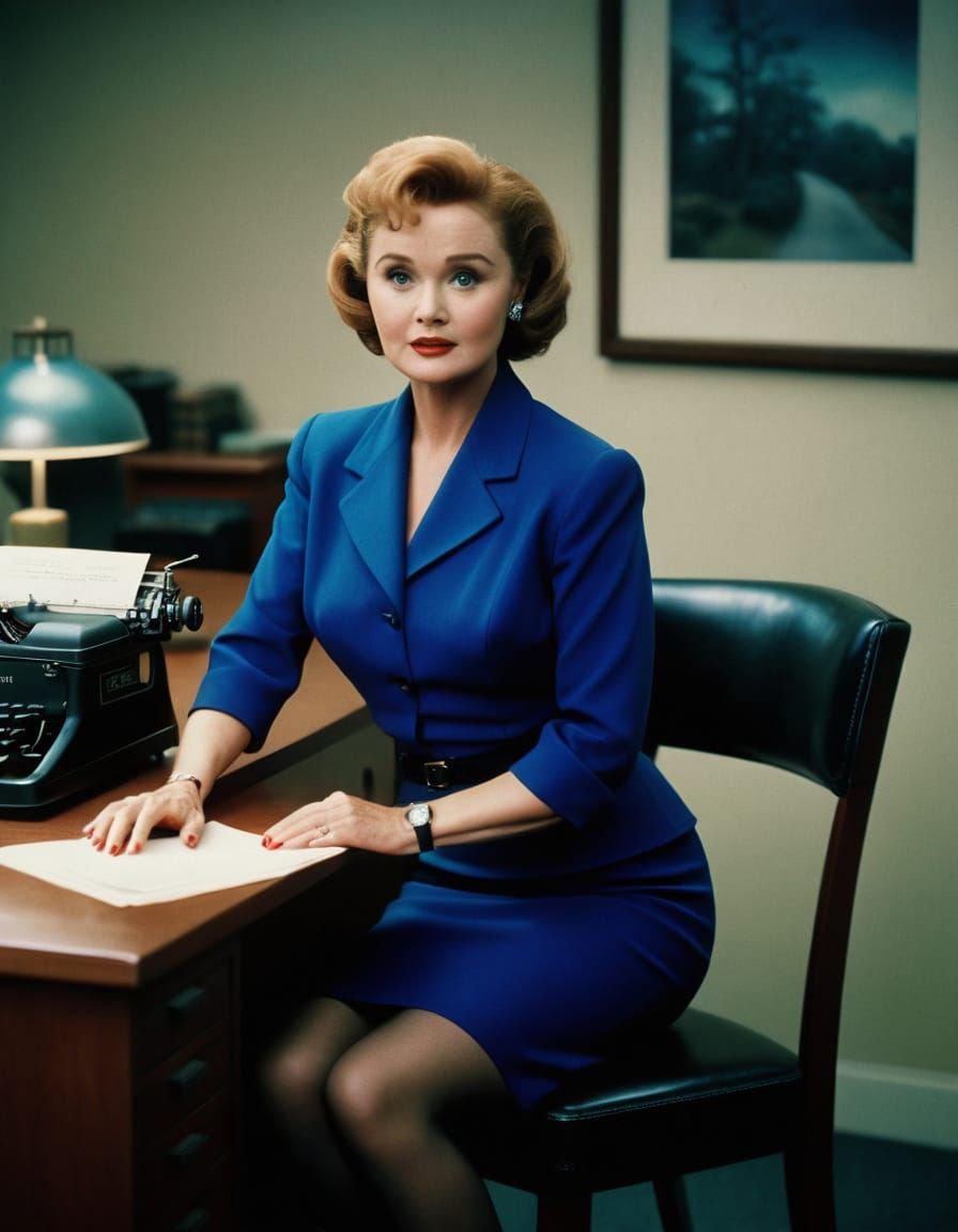 Classic Debbie Reynolds at Work in 1950s Office