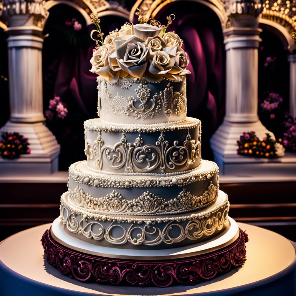 Hyperrealistic Multi-Tiered Wedding Cake with Figures
