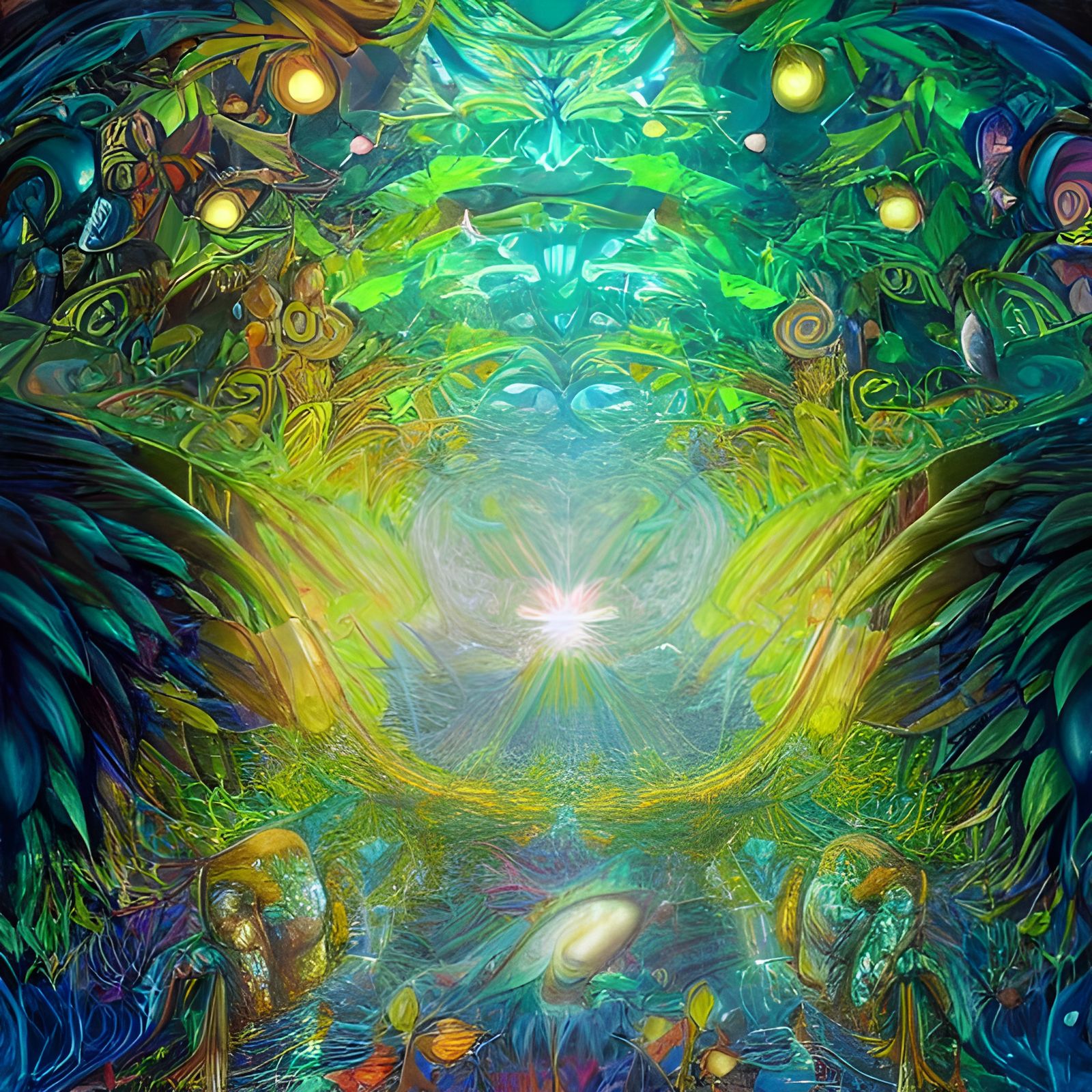 Luminescent Jungle with Stained Glass, Digital Art