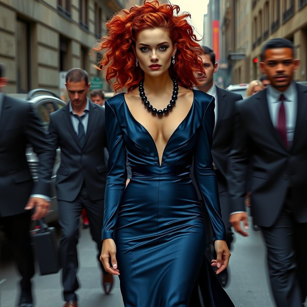 Woman in Blue Dress Walks Moody City Streets