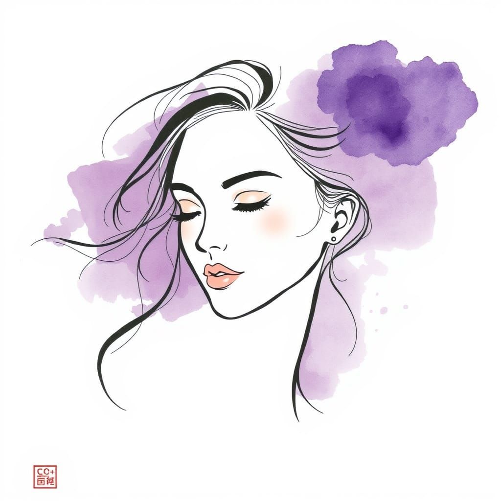 Minimalist Sumi-e Ink Art: Feminine Beauty in Watercolor