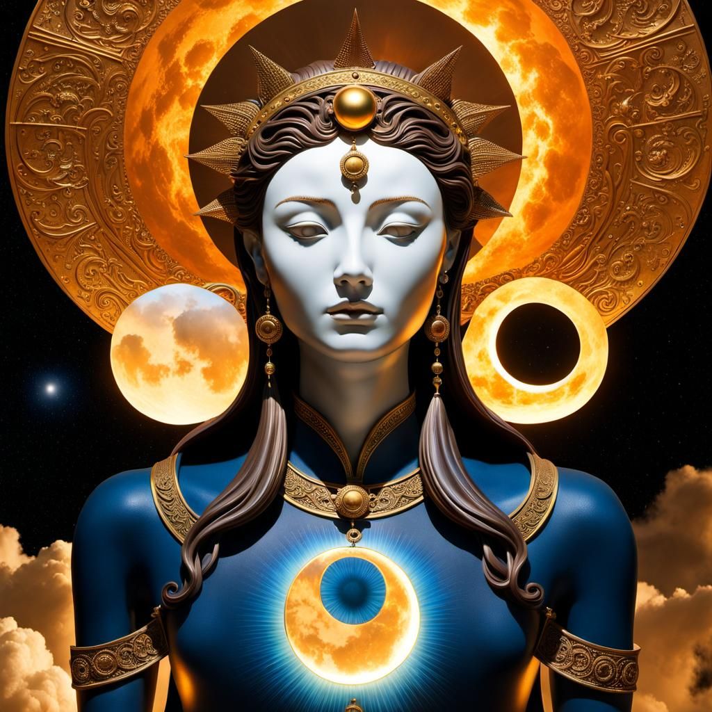 Bronze Sculpture of Duality with Celestial Eclipse