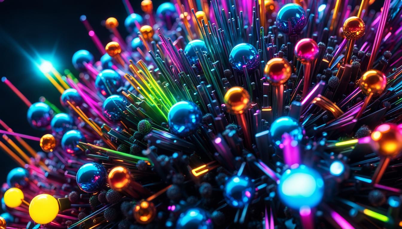 Hyperdetailed Biomechanical Neon Particles in Digital Art