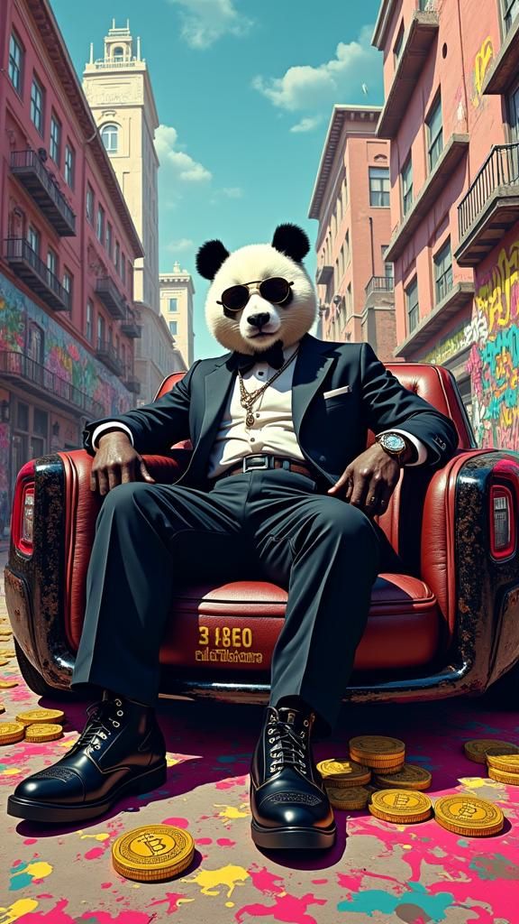 Panda Boss in Rolls-Royce: Graffiti Cyberpunk Style