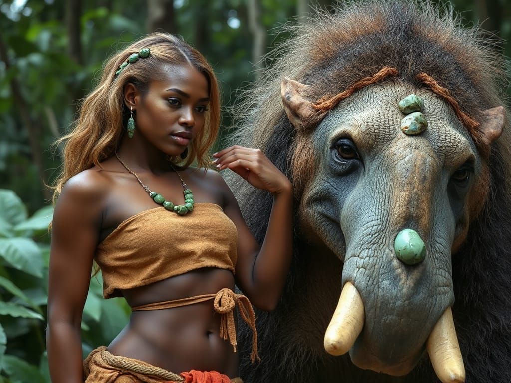 Jungle Woman with Smilodon Guardian