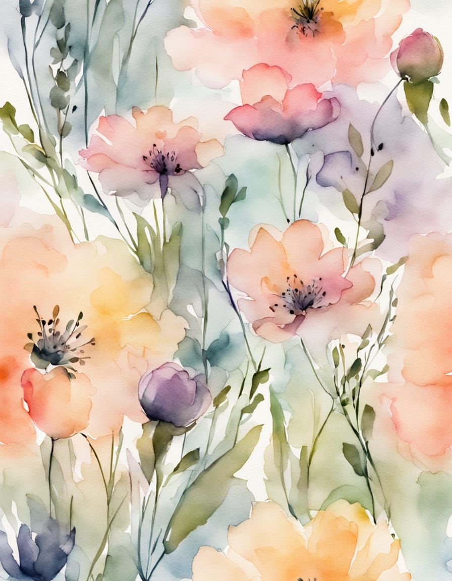 Delicate Pastel Easter Flowers in Whimsical Watercolor Bouqu...