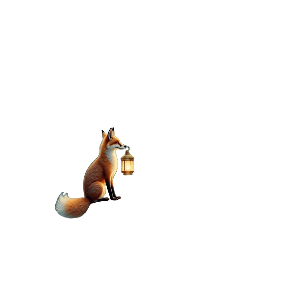 Enchanted Fox with Moonbeam Fur Holds Lantern Over Nebulae R...