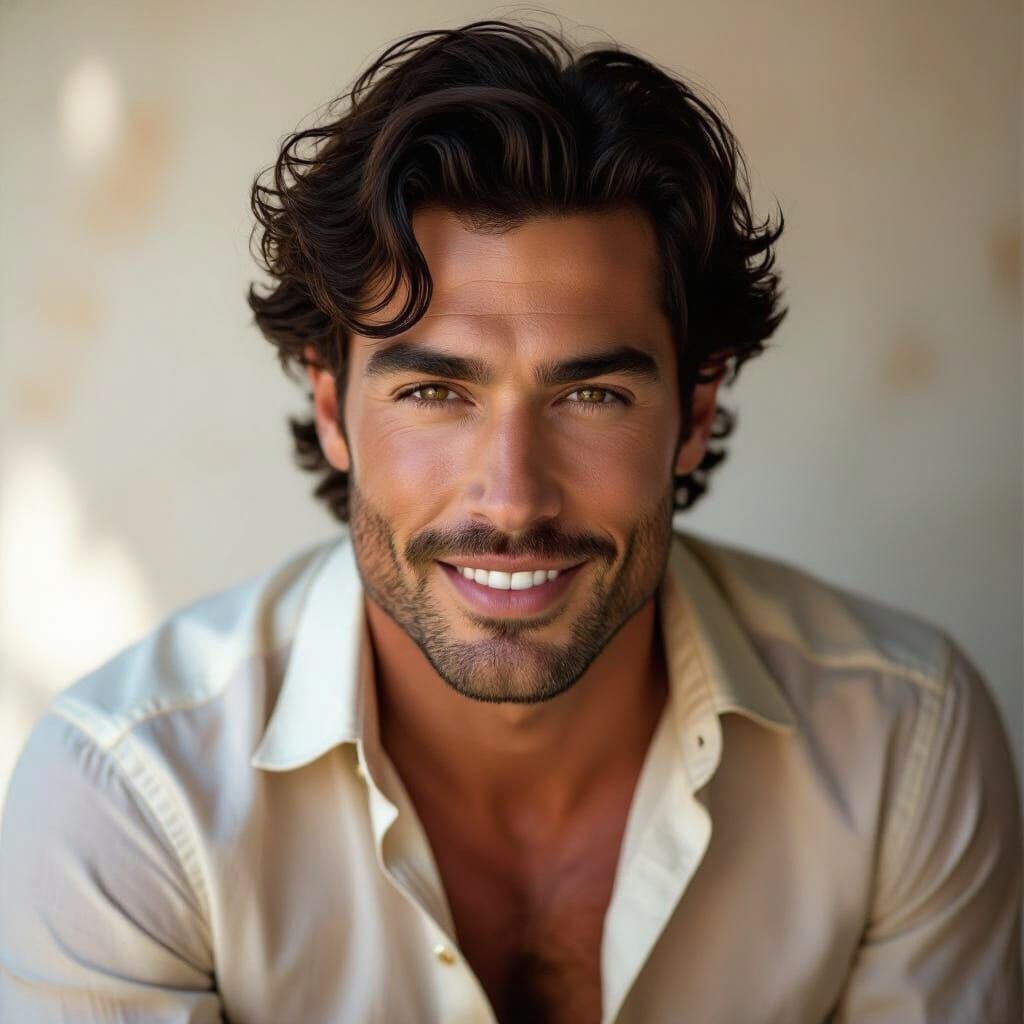 Magnetic Portrait of Handsome Man in Open Shirt