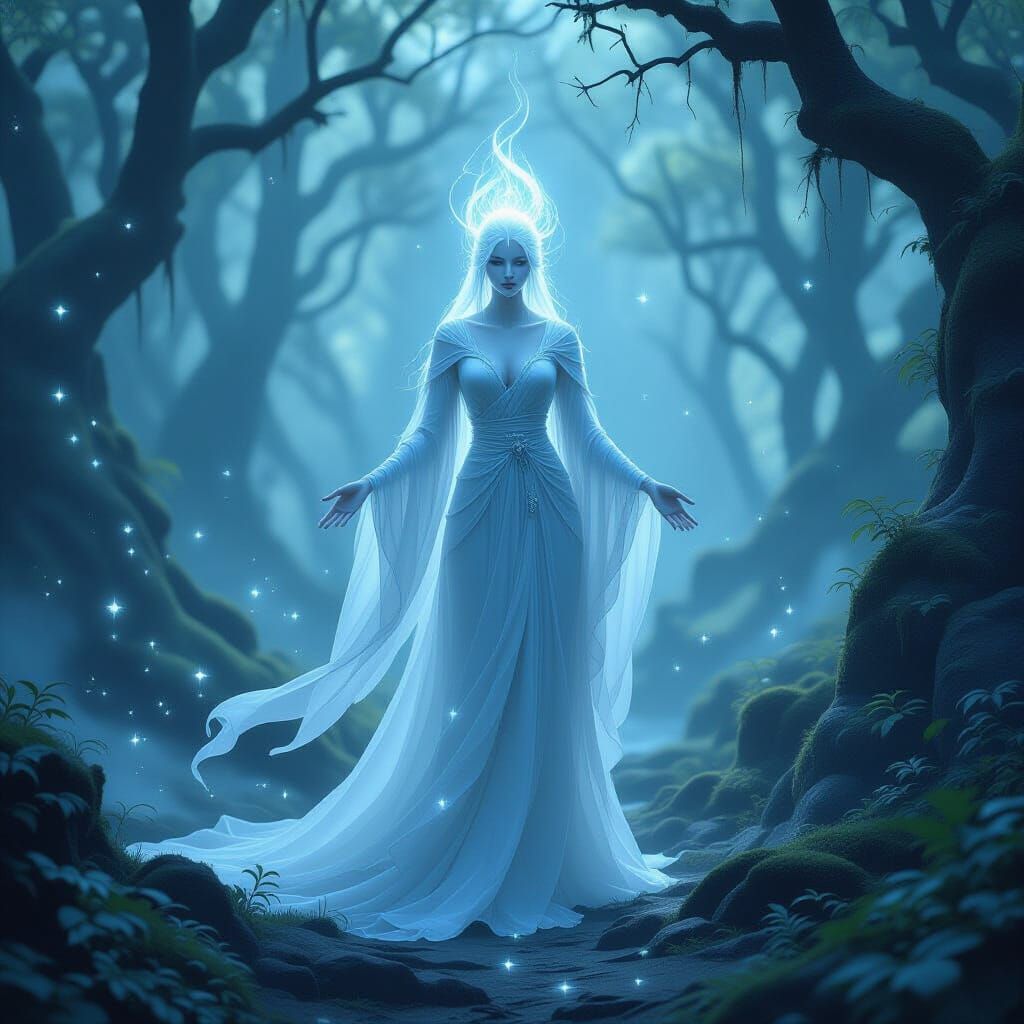 Ethereal Forest Being Radiating Moonlight