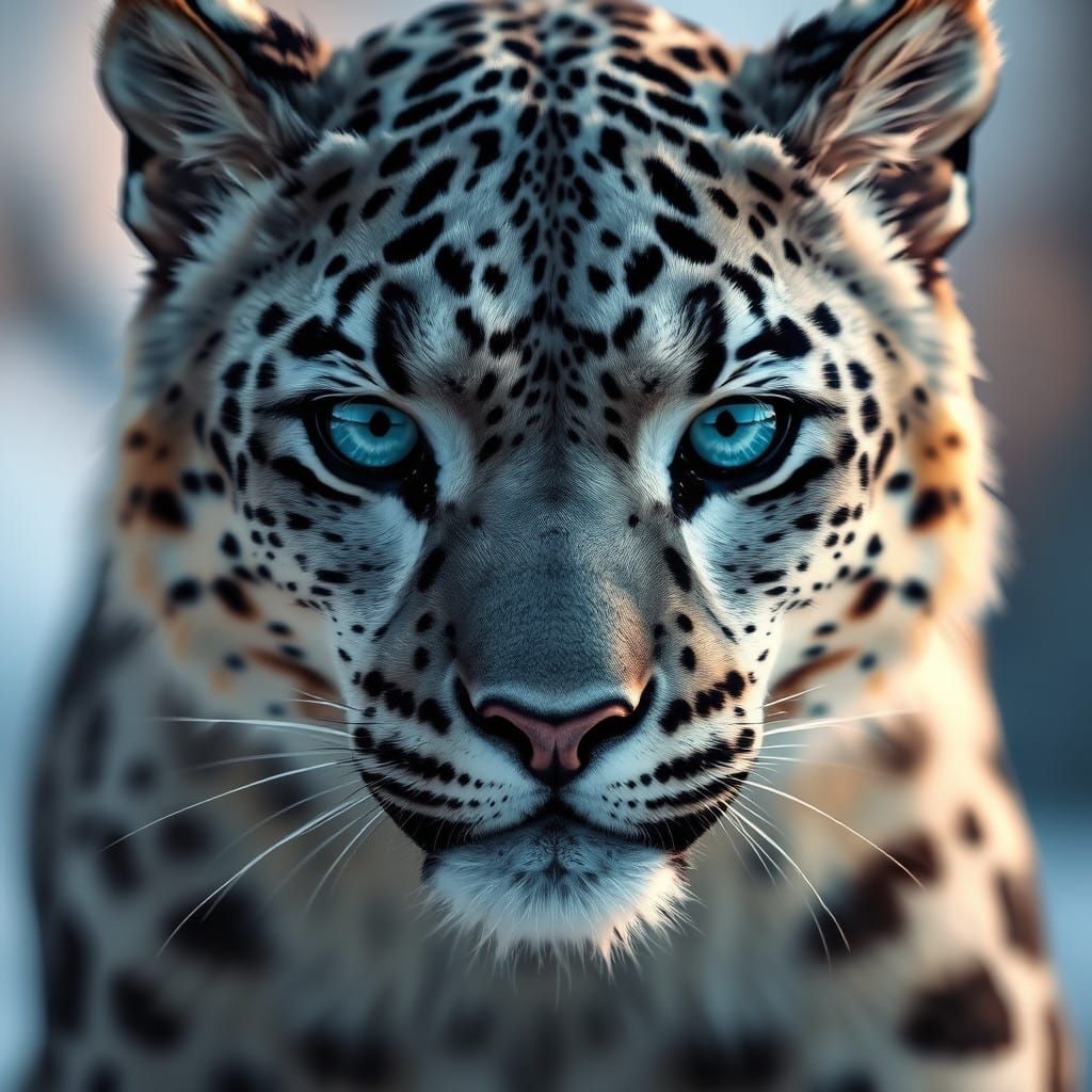 Majestic Snow Leopard with Intense Blue Eyes