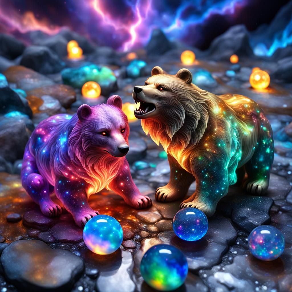 Flashing Galaxies in 3D Lightning Opal Marbles