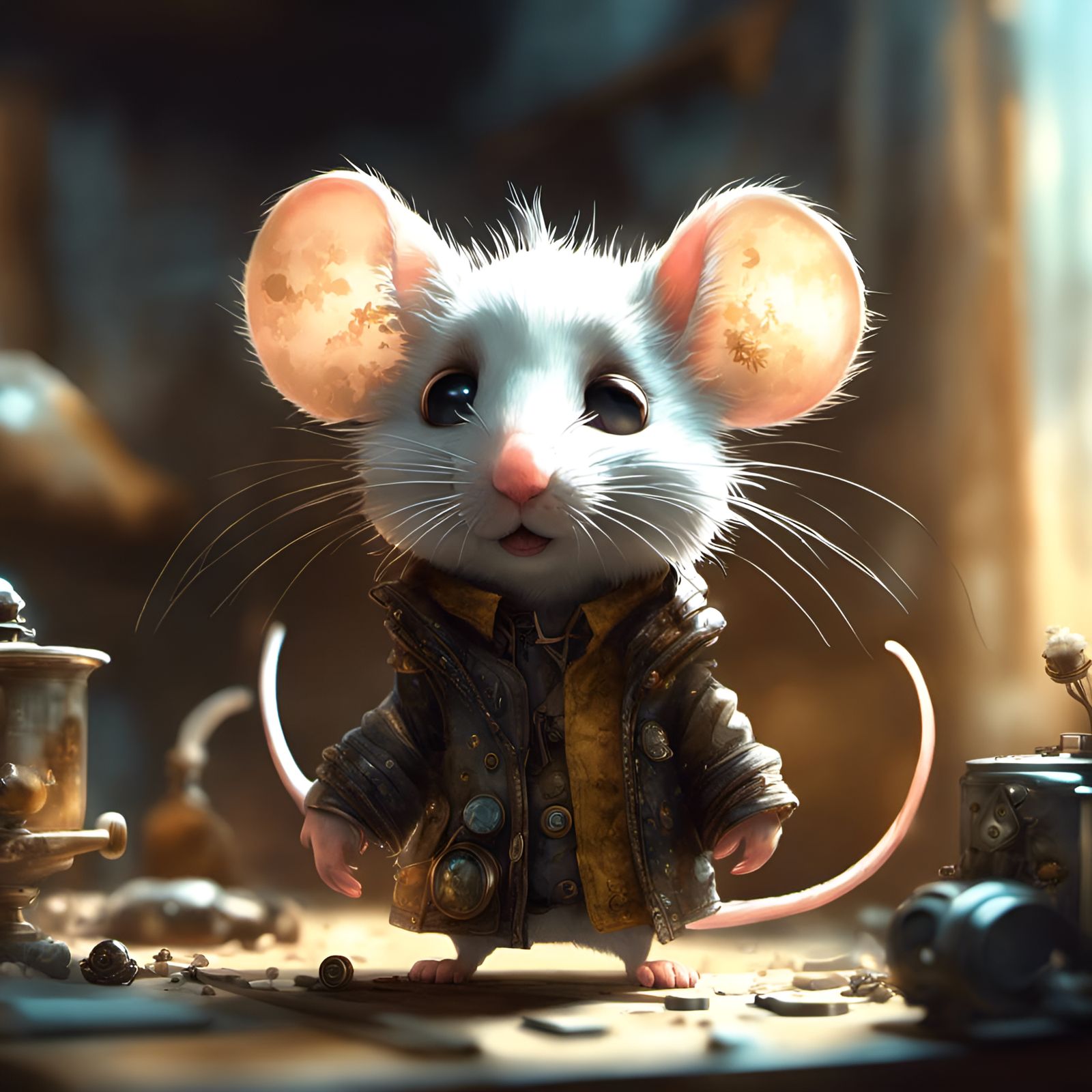 Adorable Chibi Mouse in a House, 3D Render