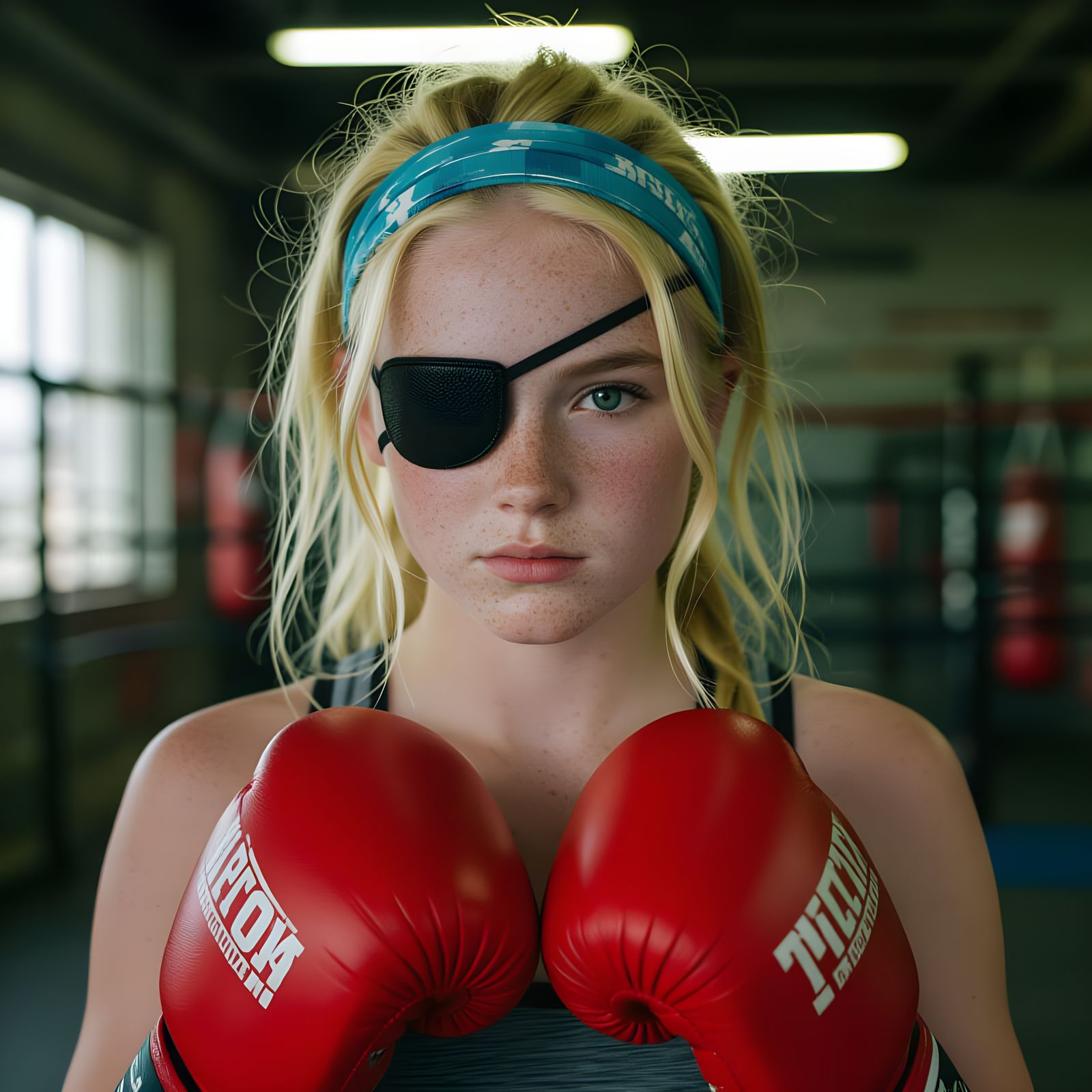 Determined Girl Boxer in Gritty Gym