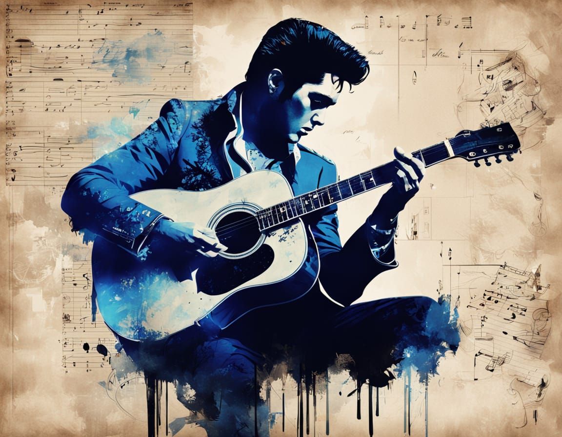 Elvis Presley Silhouette with Blue Suede Shoes
