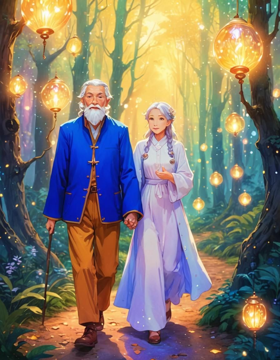 Enchanted Forest: Anime Wizard Couple in Impasto Style