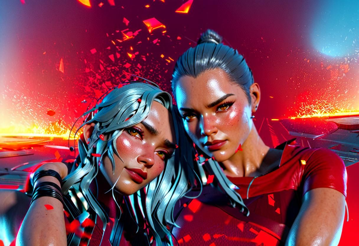 Hyperrealistic Portrait of Girl in Red, Art Deco